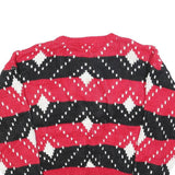 CLUB EUROPE Womens Red Black & White Patterned Jumper Round Neck Chunky Knit M