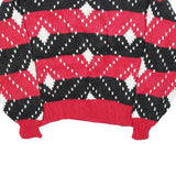 CLUB EUROPE Womens Red Black & White Patterned Jumper Round Neck Chunky Knit M