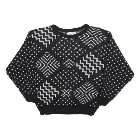 JANENITS Womens Black & White Patterned Jumper Crew Neck Basic Knit S Stylish