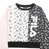 FILA Womens Pink & Black Floral Logo Crew Neck S Sweatshirt Pullover Crop Top