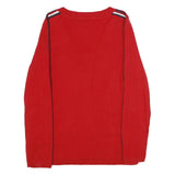 TOMMY HILFIGER Womens Red Striped V Neck Patterned Basic Knit Jumper M Cotton