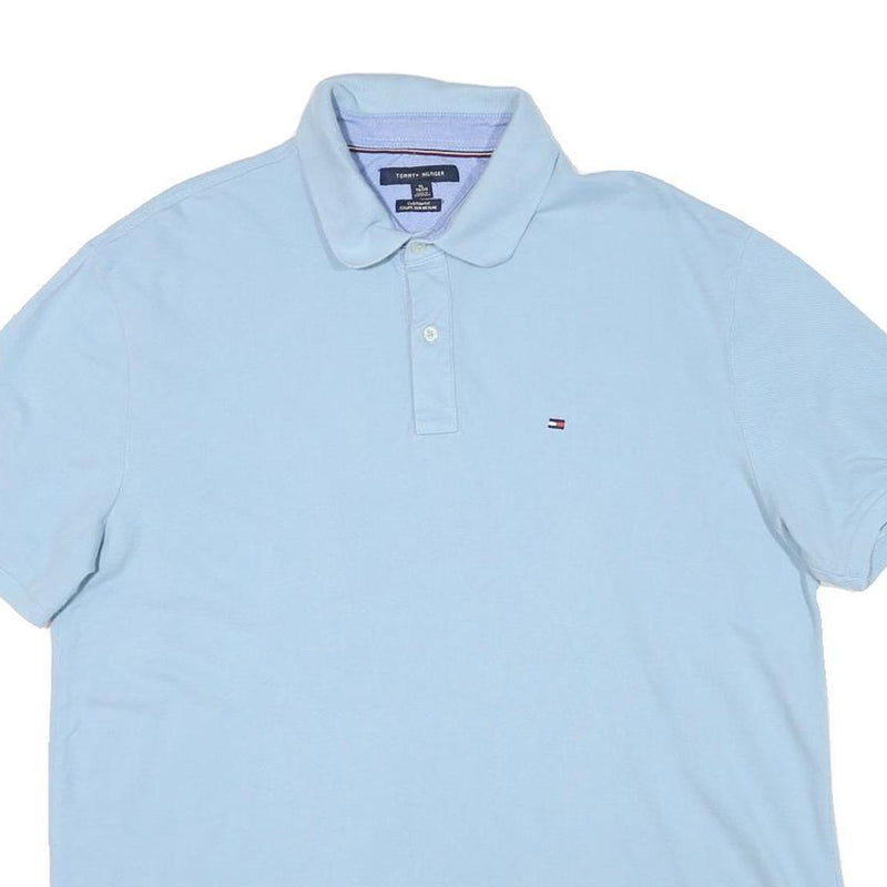 TOMMY HILFIGER Mens Blue Short Sleeve Plain Polo Shirt XL Casual Classic Fit