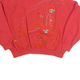 PAULO VANNI Womens Red Sweatshirt L Embellished Castle Design Crew Neck Casual