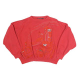 PAULO VANNI Womens Red Sweatshirt L Embellished Castle Design Crew Neck Casual