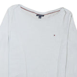 TOMMY HILFIGER Mens White Plain Cotton Blend Jumper Crew Neck Tight Knit M
