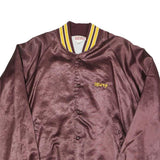 HARTWELL Mens Brown & Yellow Varsity Button Jacket L Polyester Woven Plain