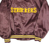 HARTWELL Mens Brown & Yellow Varsity Button Jacket L Polyester Woven Plain