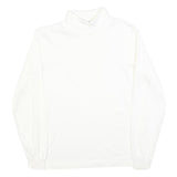 LANDS END Womens White Plain Cotton Blend Jumper Roll Neck Basic Knit S Soft