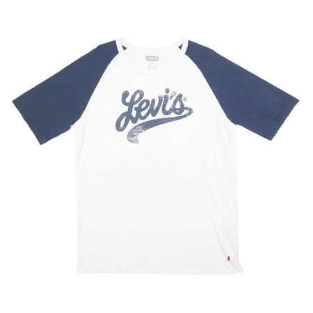 LEVI'S Mens White & Navy Graphic T-Shirt L Short Sleeve Crew Neck Classic Cotton