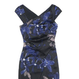 KAREN MILLEN Womens Black & Blue Floral Bodycon Woven V-Neck Sleeveless Dress UK