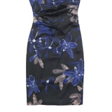 KAREN MILLEN Womens Black & Blue Floral Bodycon Woven V-Neck Sleeveless Dress UK