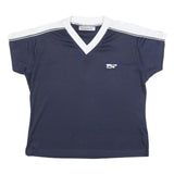 REEBOK Womens Navy Blue & White V-Neck Short Sleeve T-Shirt M Sportswear