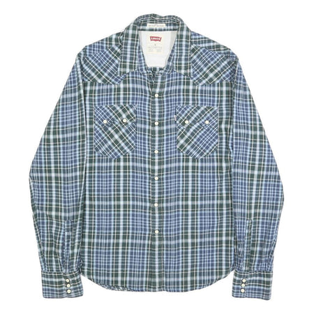 LEVI'S Mens Blue & Green Check Shirt M Classic Cotton Long Sleeve Button