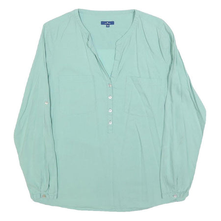 TOM TAILOR Womens Mint Blue Plain Blouse Long Sleeve Button Neck Size S
