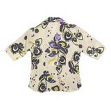 C &ML FASHION Womens Beige & Purple Pattern Shirt M Button Sleeve Cotton Blend
