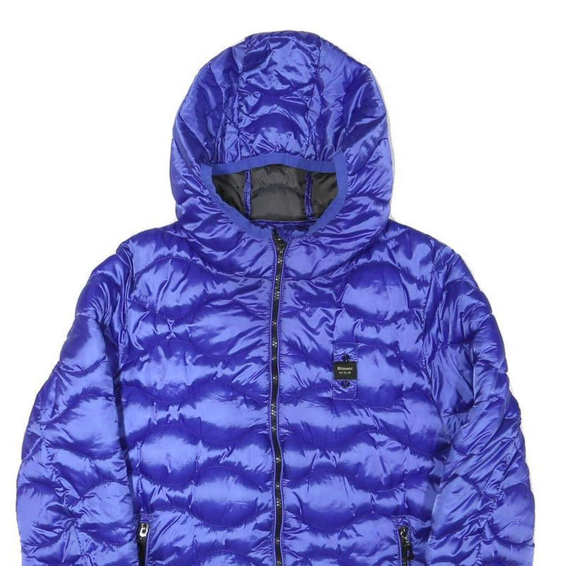 BLAUER Womens Blue Quilted Jacket M Polyester Blend Hooded Zip Closure Casual