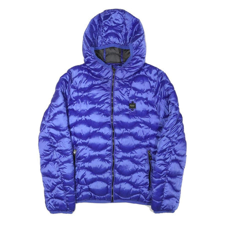 BLAUER Womens Blue Quilted Jacket M Polyester Blend Hooded Zip Closure Casual