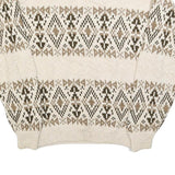 VAN HEUSEN Mens Cream Brown Patterned Cotton Jumper Crew Neck Basic Knit L
