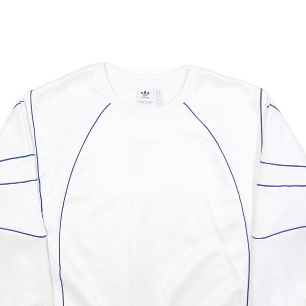 ADIDAS Womens White Sweatshirt Crew Neck UK 12 Blue Piping Casual Sportswear