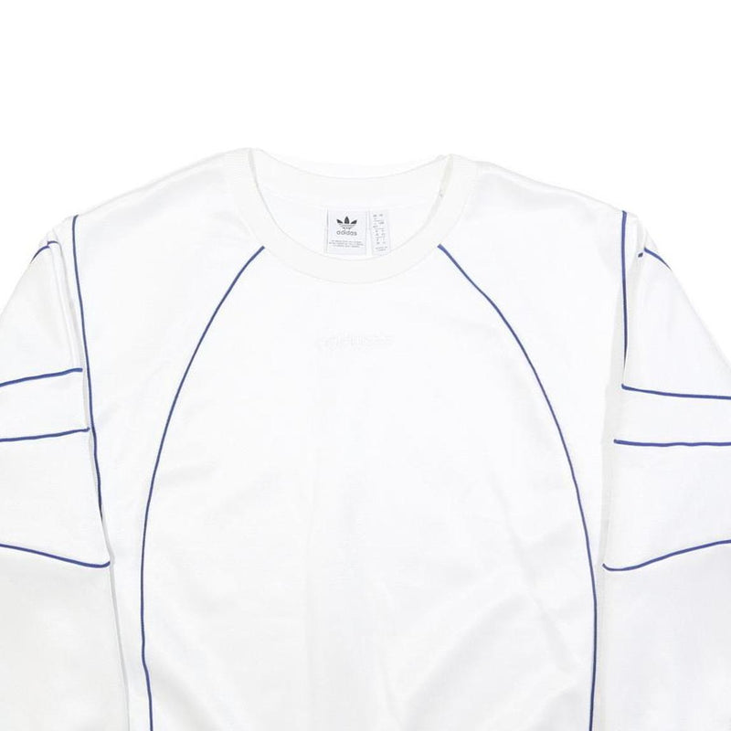 ADIDAS Womens White Sweatshirt Crew Neck UK 12 Blue Piping Casual Sportswear