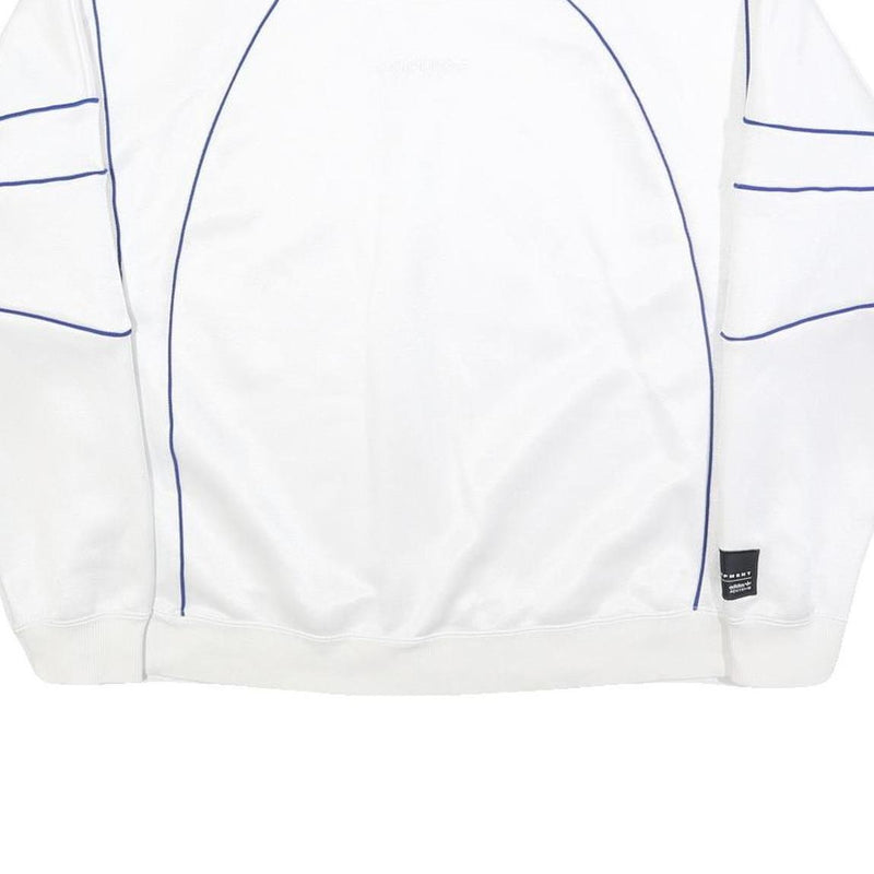 ADIDAS Womens White Sweatshirt Crew Neck UK 12 Blue Piping Casual Sportswear