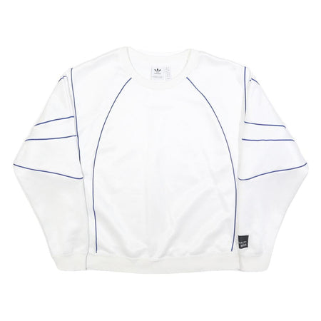 ADIDAS Womens White Sweatshirt Crew Neck UK 12 Blue Piping Casual Sportswear