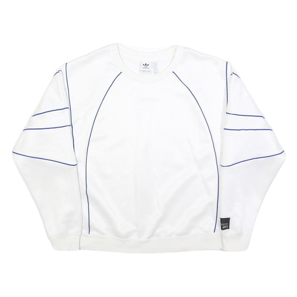 ADIDAS Womens White Sweatshirt Crew Neck UK 12 Blue Piping Casual Sportswear