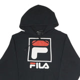 FILA Mens Black Cotton Blend Pullover Hoodie S Large Logo Print Comfort
