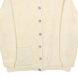 Womens Cream Plain Jumper Button Up Round Neck Basic Knit M Chunky Knit Pocket