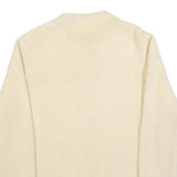 Womens Cream Plain Jumper Button Up Round Neck Basic Knit M Chunky Knit Pocket