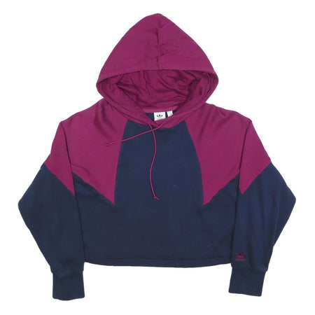 ADIDAS Womens Navy & Purple Cropped Hoodie UK 10 Cotton Blend Sports Sweatshirt