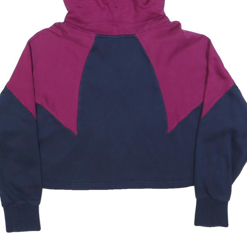 ADIDAS Womens Navy & Purple Cropped Hoodie UK 10 Cotton Blend Sports Sweatshirt
