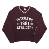 PULL & BEAR Womens Maroon V-Neck Pitchers 1981 Athletic Dept Sweatshirt M Casual