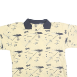 PURITAN Mens Cream & Navy Polo Shirt M Printed Cotton Short Sleeve Casual