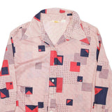 Womens Cream Red & Navy Geometric Pattern Shirt L Polyester Blend Vintage Style