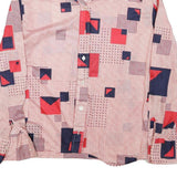 Womens Cream Red & Navy Geometric Pattern Shirt L Polyester Blend Vintage Style