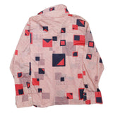 Womens Cream Red & Navy Geometric Pattern Shirt L Polyester Blend Vintage Style