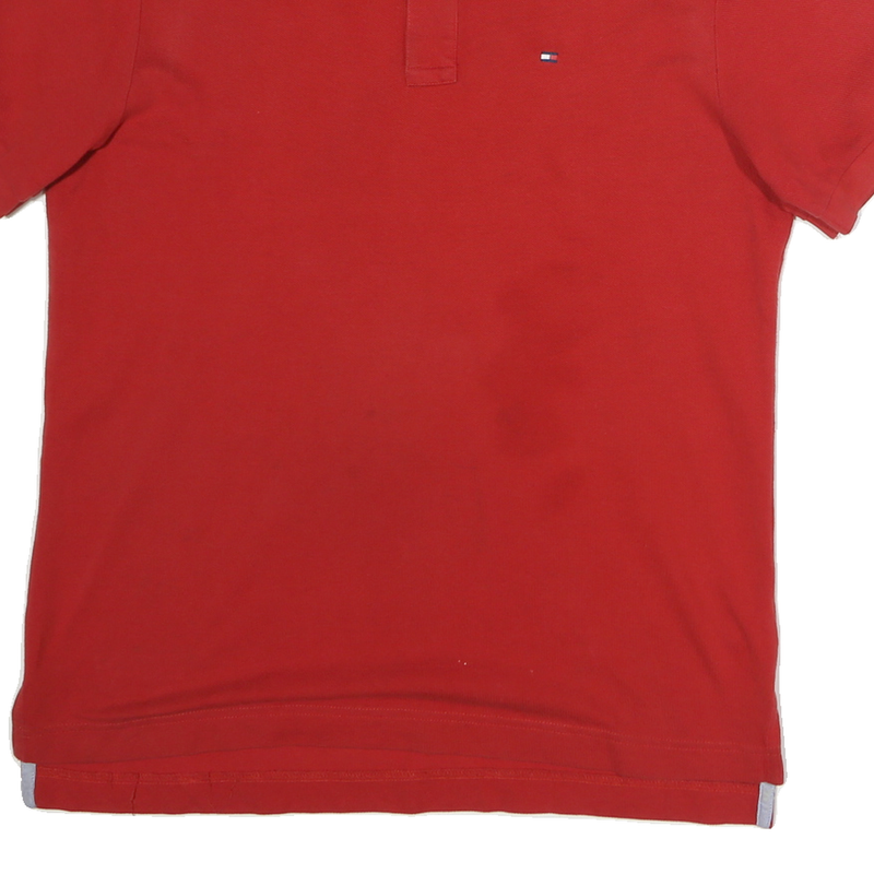TOMMY HILFIGER Mens Red Short Sleeve Plain M Cotton Polo Shirt Classic Fit