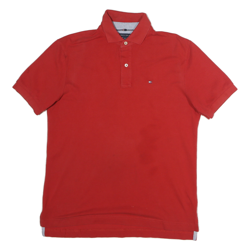 TOMMY HILFIGER Mens Red Short Sleeve Plain M Cotton Polo Shirt Classic Fit