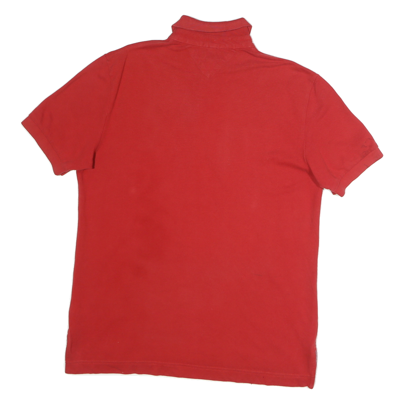 TOMMY HILFIGER Mens Red Short Sleeve Plain M Cotton Polo Shirt Classic Fit