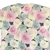 Womens Pink Green Cream Floral Button Shirt L Summer Casual Lightweight Top