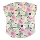 Womens Pink Green Cream Floral Button Shirt L Summer Casual Lightweight Top