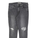 LEVI'S 721 Womens Jeans Black Slim Skinny Denim Medium W30 L30 Ripped Detail