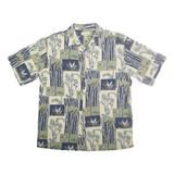 KONA KAI Mens Blue Green Cream Hawaiian Shirt XL Silk Blend Relaxed Fit Button