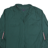 TOMMY HILFIGER Womens Green Cotton Blend Shirt XL Roll-Up Sleeves Casual Wear