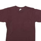 Mens Maroon Plain Pocket T-Shirt L Short Sleeve Crew Neck Cotton Blend