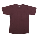 Mens Maroon Plain Pocket T-Shirt L Short Sleeve Crew Neck Cotton Blend