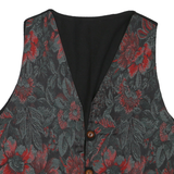 Mens Black & Red Floral Button Jacket M Polyester Blend Floral Pattern Waistcoat