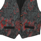 Mens Black & Red Floral Button Jacket M Polyester Blend Floral Pattern Waistcoat
