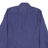 BOSS Mens Blue Plain Shirt L Classic Fit Cotton Blend Button Collar Long Sleeve